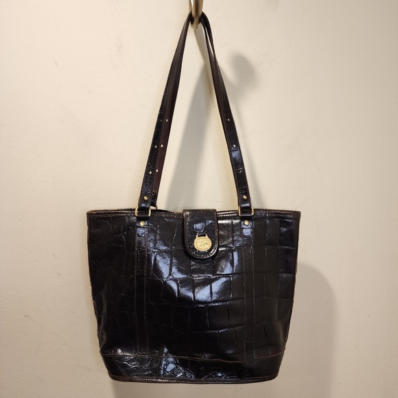BRAHMIN Brown  Anywhere Melbourne croc embossed leather Shoulder  Tote Bag - Picture 1 of 16